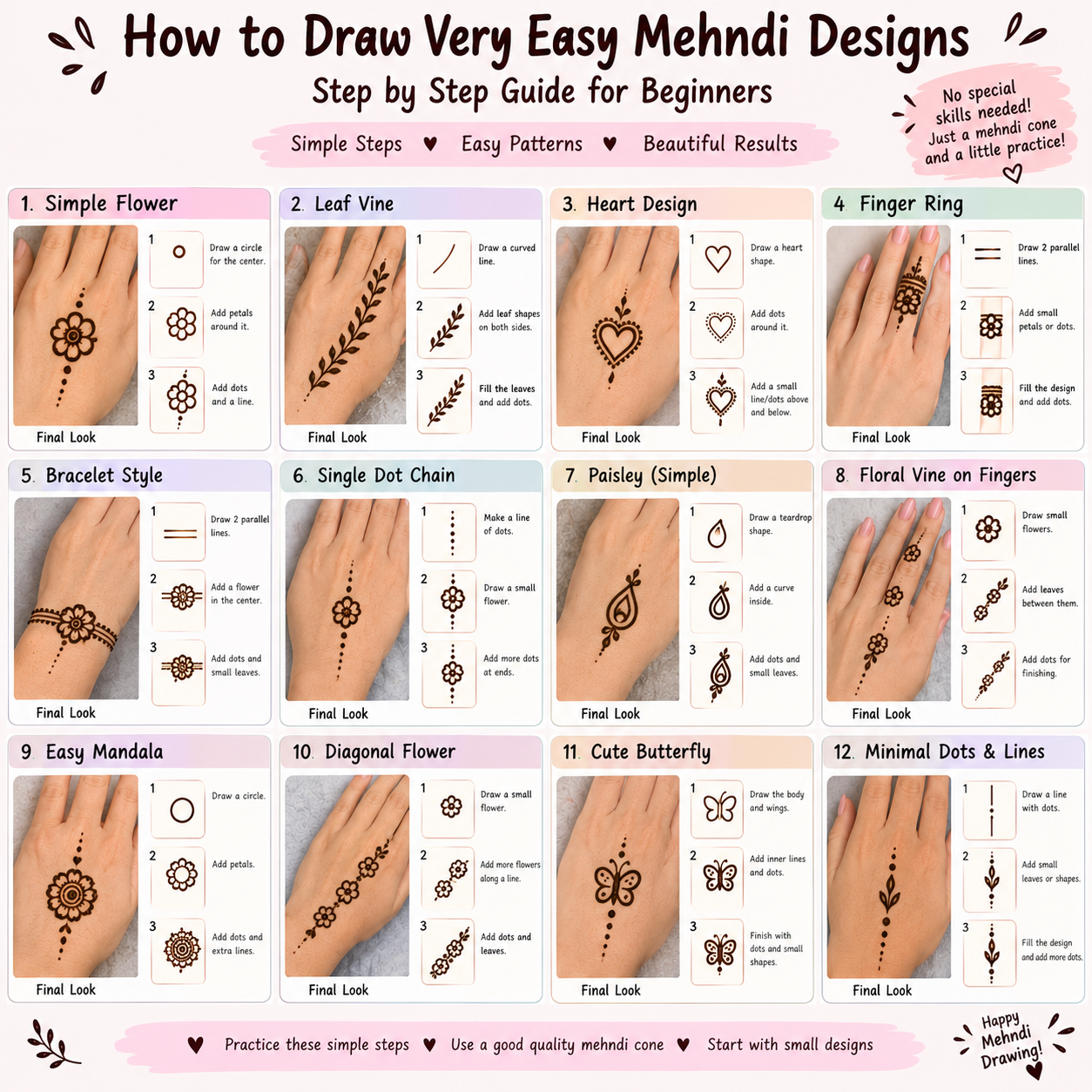 How to Draw Very Easy Mehndi Designs